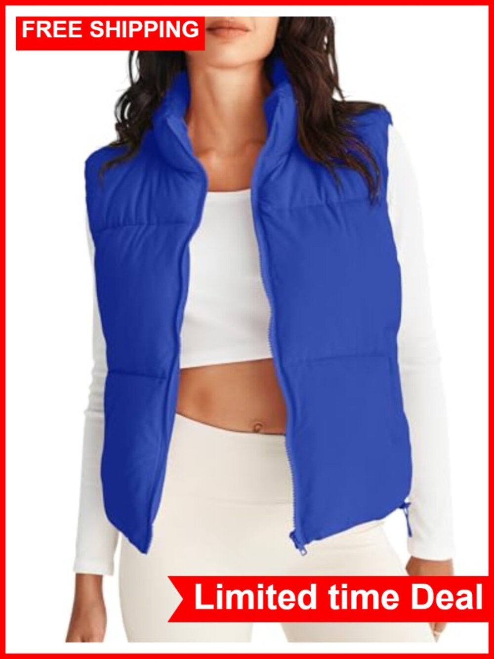 MEROKEETY Puffer Vest Sleeveless Quilted Zip Up Winter Coat